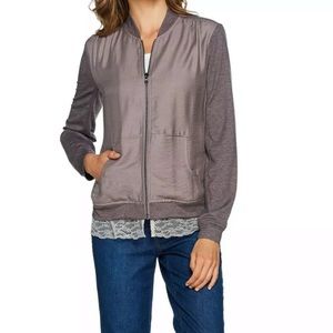 Logo Lori Goldstein Woven Bomber Jacket Lace Zip Purple 16